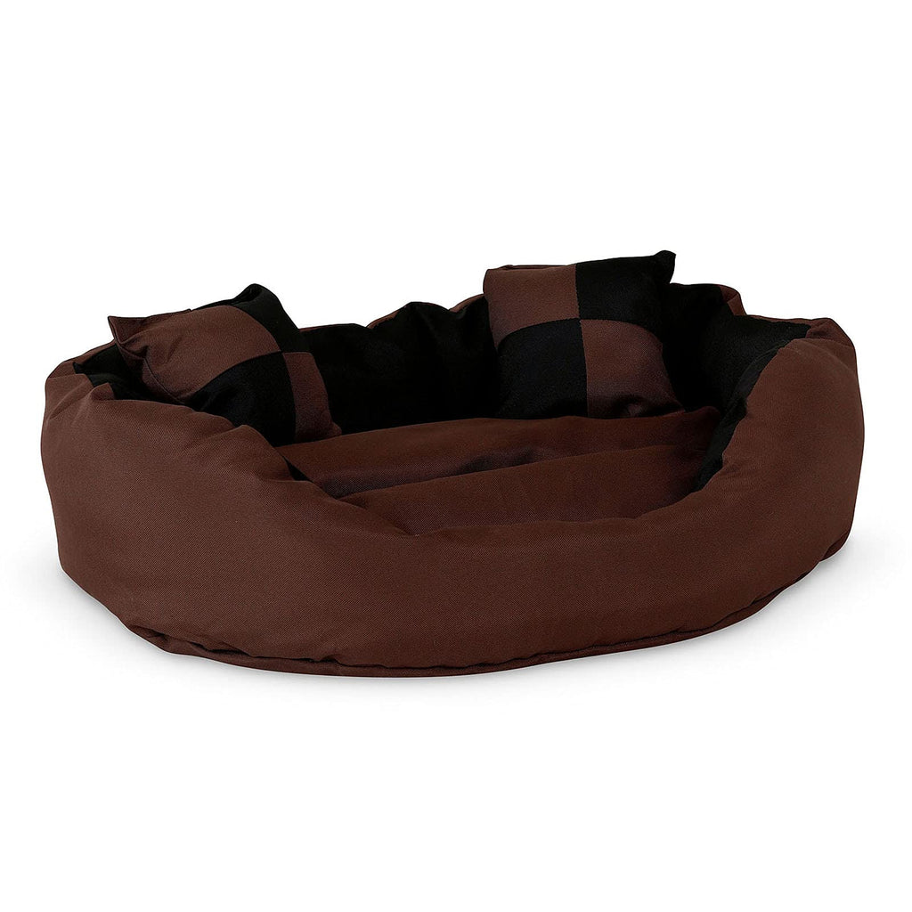 dibea Warm Basket Tearproof/Waterproof Cushion Dog/Cat Bed with Pillow, 65 x 50 x 20 cm, Black/Brown black / brown 65x50x20 cm - PawsPlanet Australia