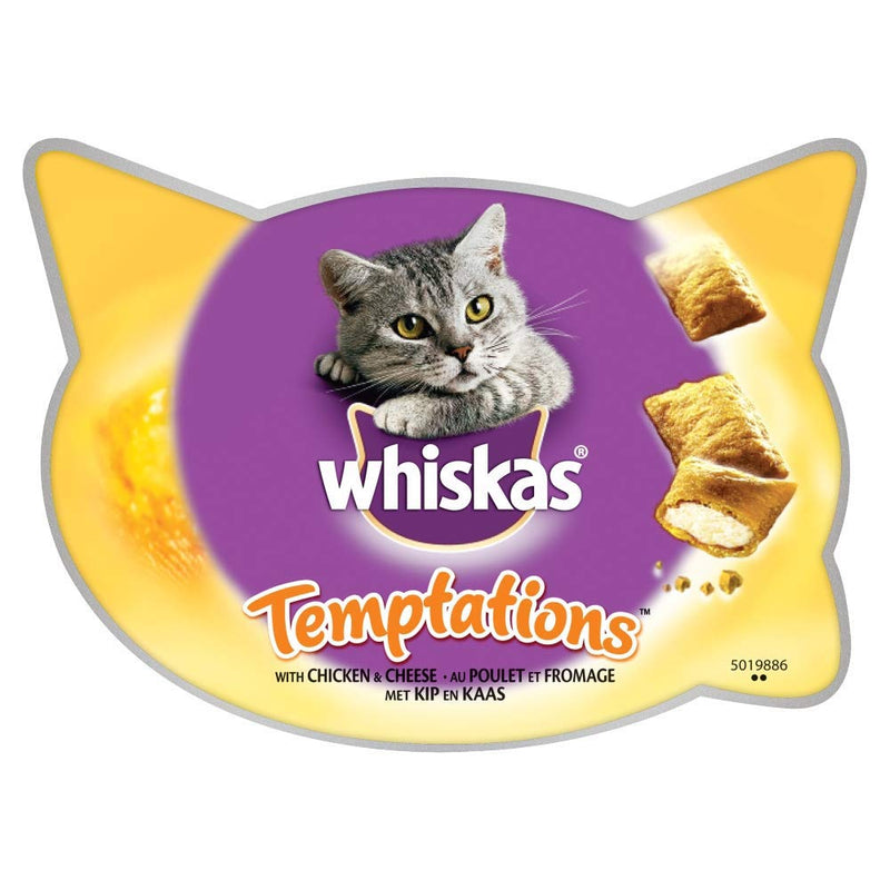 Whiskas Temptations, Double Textured Cat Treats with Chicken and Cheese, 8 x 60 g - PawsPlanet Australia