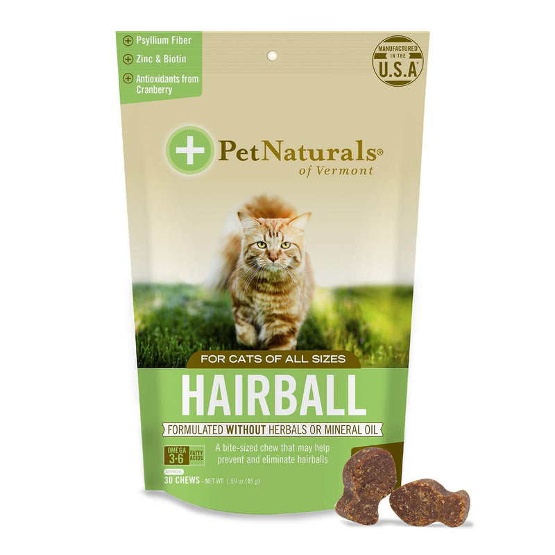 Pet Naturals® of Vermont - Hairball, Daily Digestive, Skin + Coat Support for Cats, 30 Bite Sized Chews - PawsPlanet Australia