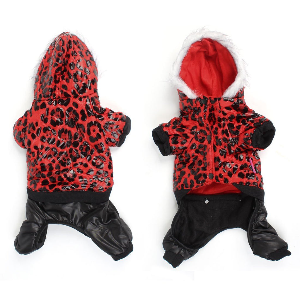 Sourcingmap Leopard Printed Pet Dog Press Stud Button Hooded Coat, Large, Red/ Black - PawsPlanet Australia