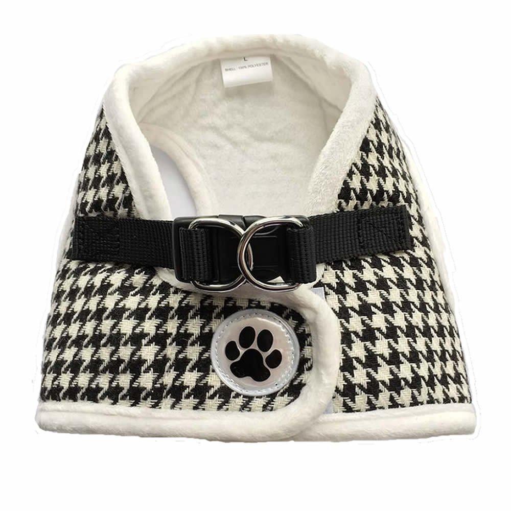 Black/White Houndstooth Small Cute Fleece Padded Dog Puppy Harness Winter Pet Cat Harness,Small Size - PawsPlanet Australia