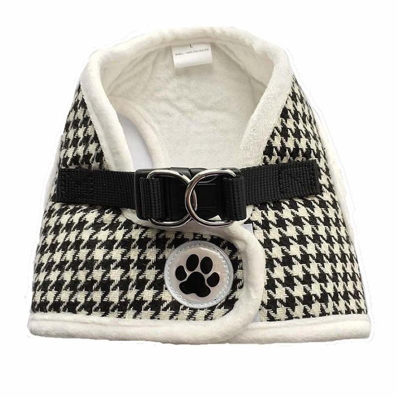 Houndstooth Fleece Padded Soft Dog Harness Safe Harness Winter Pet Harnesses for Medium Dogs, Large Black/White - PawsPlanet Australia