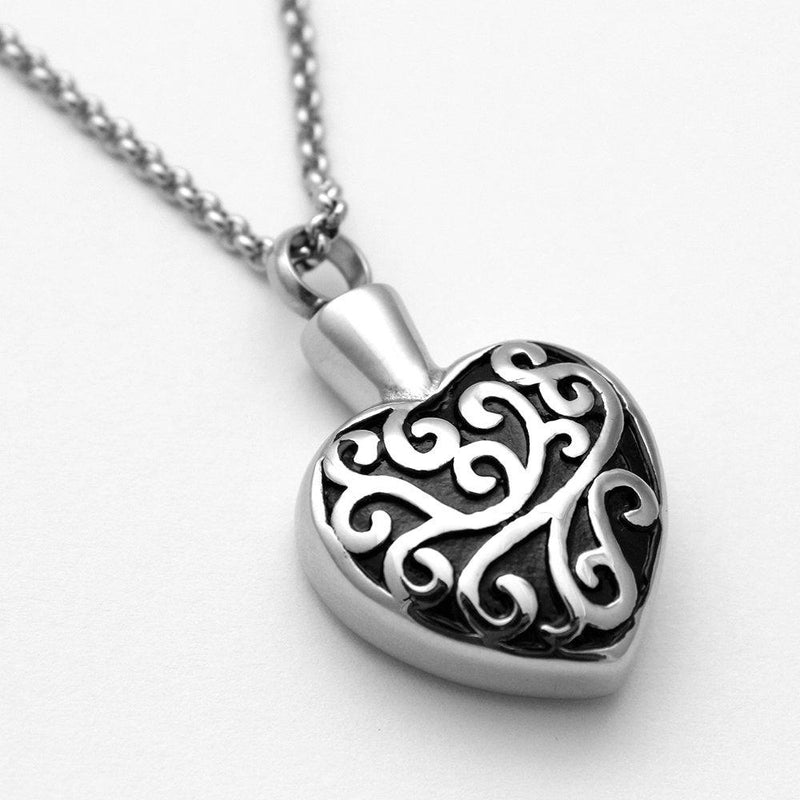 [Australia] - Zahara Memorial Urn Necklace (20 Inches) with Velvet Pouch & Fill Kit | Labyrinth Heart Pendant and Chain (Nickel Free) 