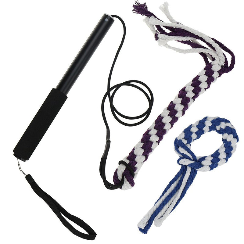 ANG Flirt Pole Rope Tug Dog Toy, Braided Cotton Blend Rope Outdoor Interective Toy for Pulling, Chasing, Chewing, Training (S) S Black - PawsPlanet Australia
