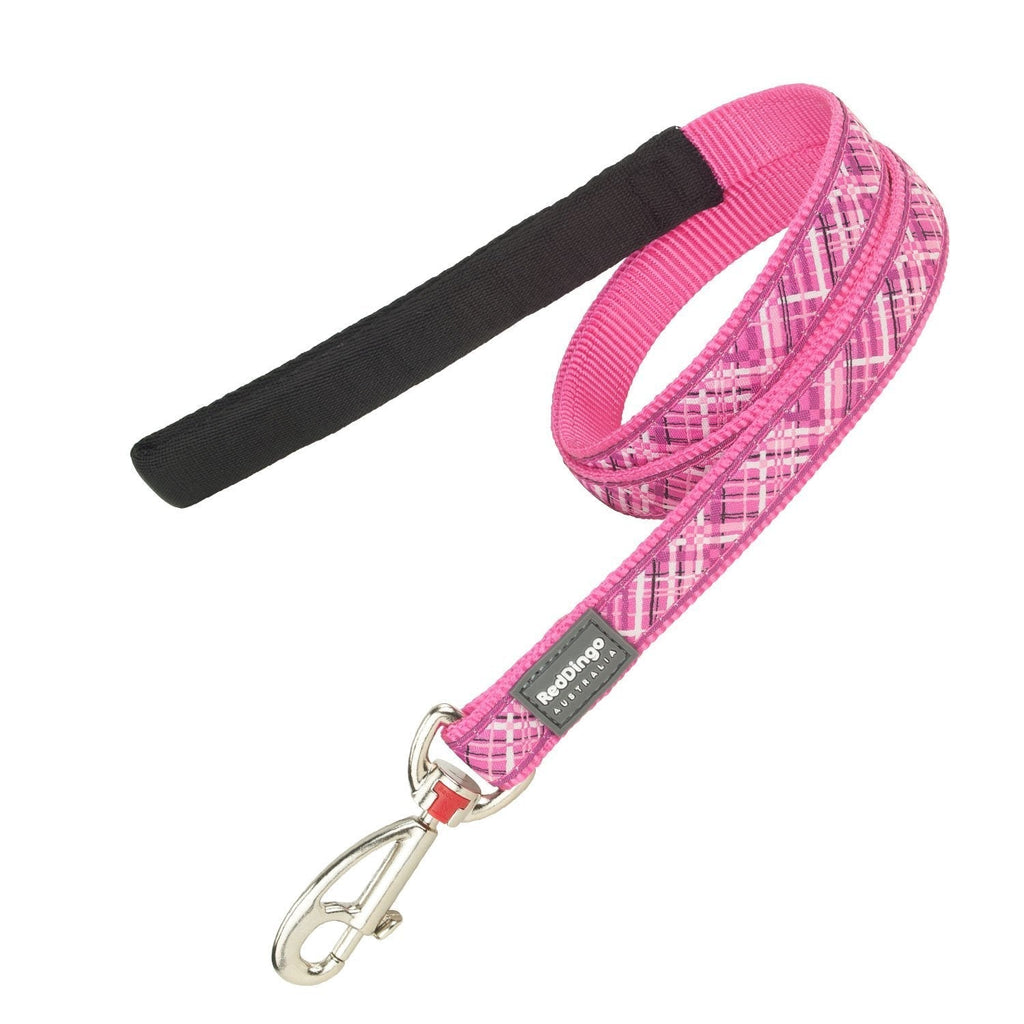 Red Dingo Flanno Design Dog Lead, 15 mm x 1.2 m, Hot Pink Small - PawsPlanet Australia