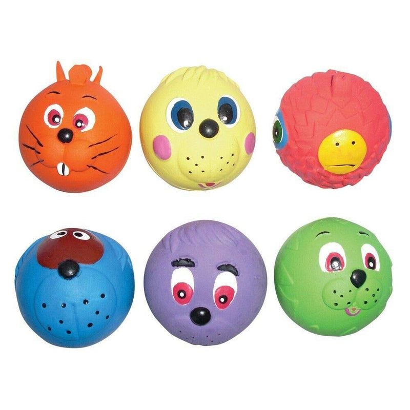 6 x Latex Faceballs Dog Puppy Toy Tennis Balls Sized Soft Squeaky Face Balls - PawsPlanet Australia