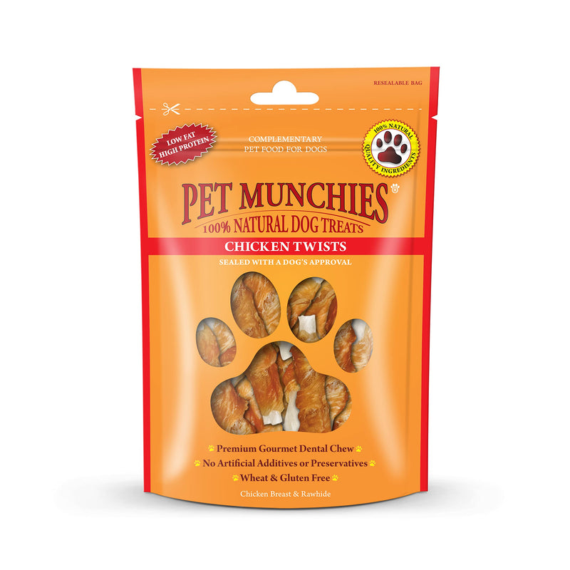 Pet Munchies Chicken Twists Dog Treats, Premium Natural Grain Free Dental Sticks Made Real Meat, Low in Fat and High in Protein 80g 80 g (Pack of 1) - PawsPlanet Australia