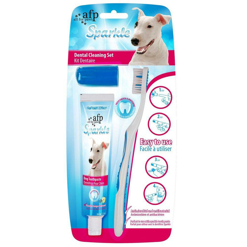 ALL FOR PAWS Sparkle Brush Finger Brush and Vanilla & Ginger Toothpaste Combo Pack, 6 kg - PawsPlanet Australia