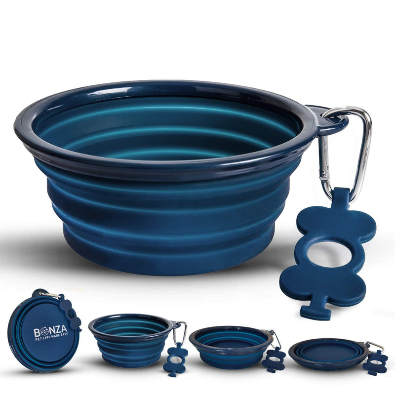 Bonza Collapsible Dog Bowl, Portable Dog Water Bowl for Medium to Large Pets, Lightweight, Sturdy, Leak Proof, Food Safe, Premium Quality Travel Pet Bowl Solution (Large, Navy Blue) - PawsPlanet Australia