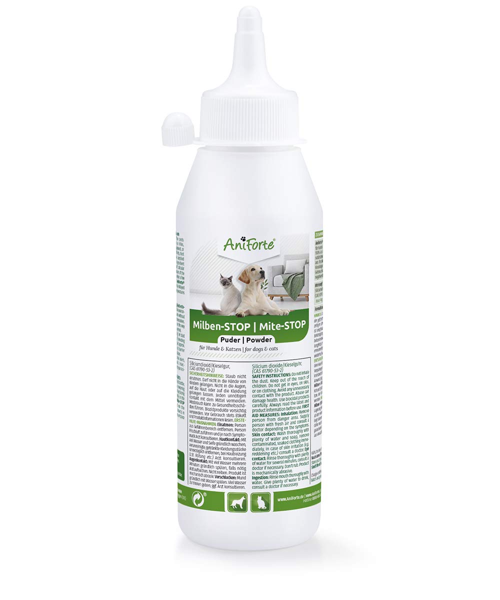 Mite-STOP Powder by Aniforte | Disinfect Cats & Dogs with Proper Flea Treatment | 250ml (50g) Diatomaceous Earth - PawsPlanet Australia