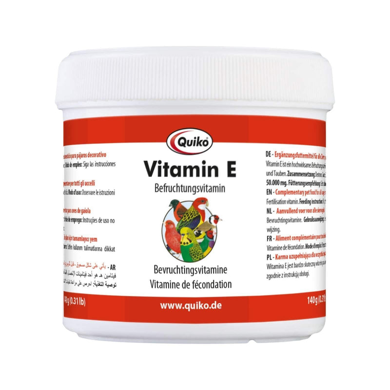 Quiko Vitamin E is a highly effective fertilization vitamin in powder form for all cage and ornamental birds, pigeons, 140 g - PawsPlanet Australia