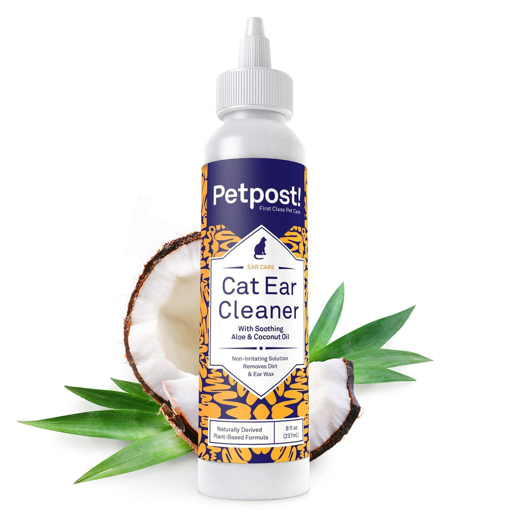 Petpost | Cat Ear Cleaner - Best Ear Remedy for Cats - Natural Coconut Oil Treatment Drops - Alcohol & Medicine Free - 8 Oz. 237 ml (Pack of 1) - PawsPlanet Australia