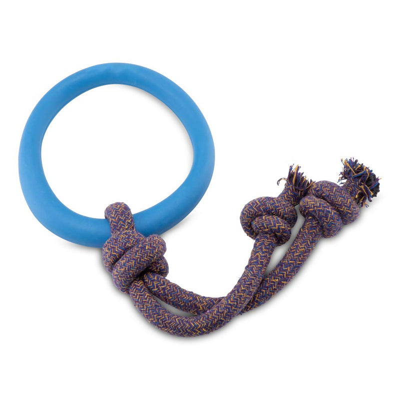 Beco Pets Hoop on Rope - Natural Rubber Hoop and Cotton Rope Tug and Chew Toy for Dogs - S - Blue - PawsPlanet Australia