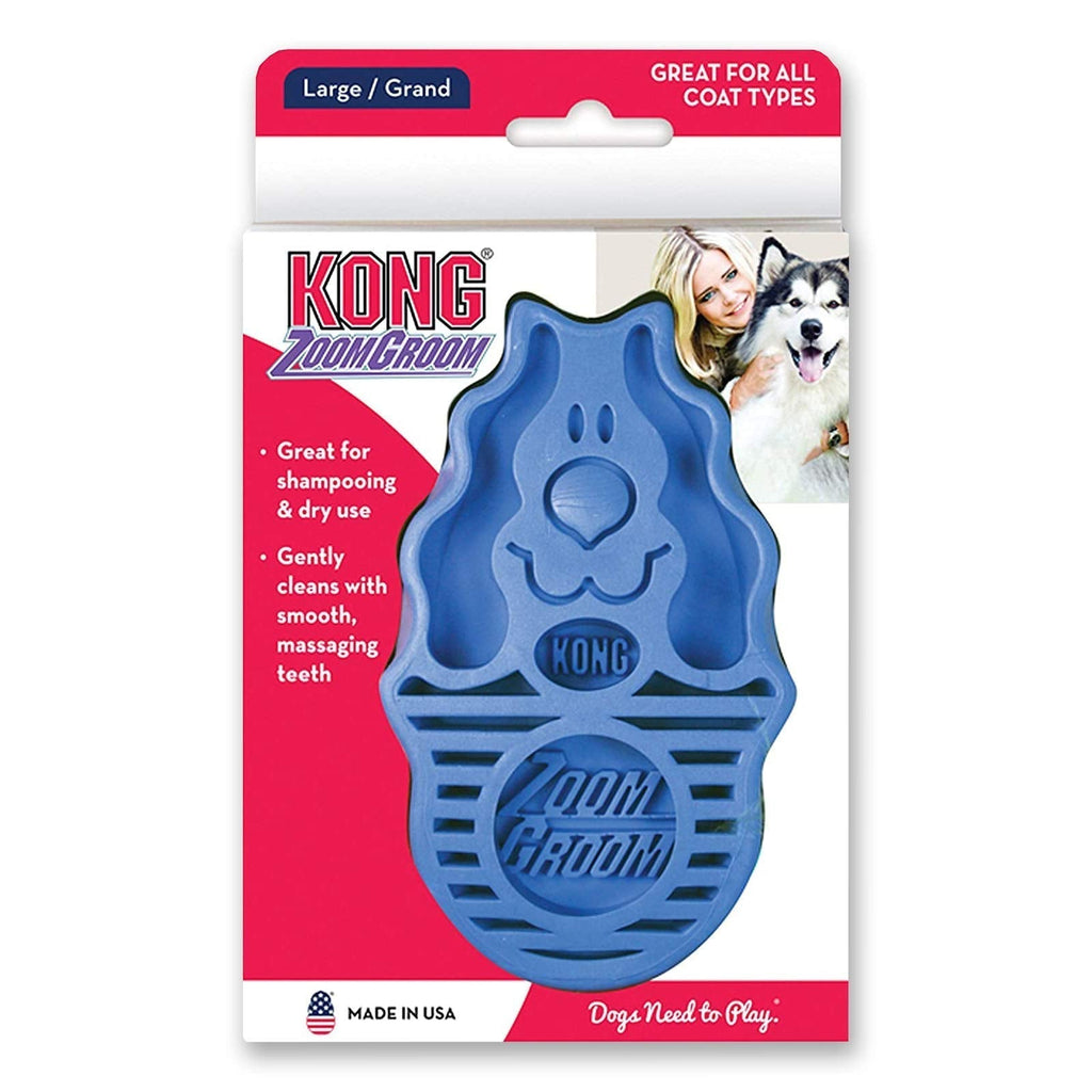 KONG - Zoom Groom Dog Brush, Groom and Massage While Removing Loose Hair and Dead Skin - Blue - PawsPlanet Australia