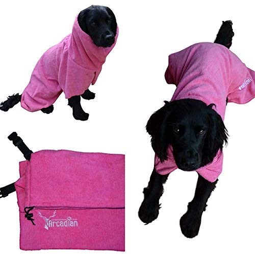 ARCADIAN Microfibre Dog Robe. Quick-Drying and Super-Absorbent. Easy To Use, Comfortable, Adjustable Straps. S Pink - PawsPlanet Australia