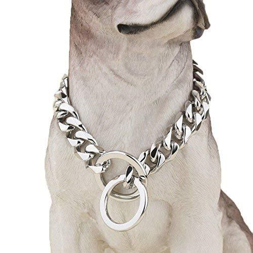 Silver Phantom Jewelry Designer Pitbull Dog Collar, 20mm Wide, 680 lbs, 24 Inch - Silver - PawsPlanet Australia