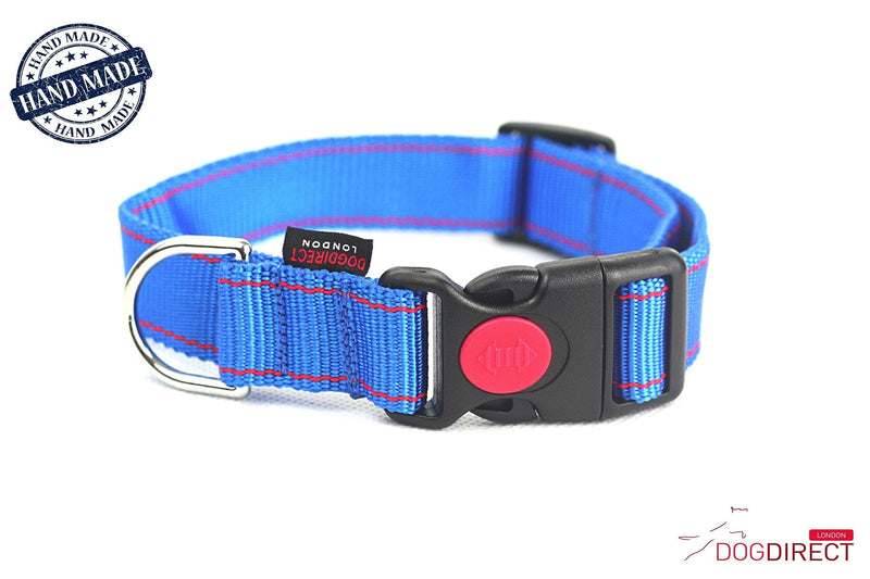 DOG COLLAR L and M size, HAND MADE, STRONG with a LOCKING MECHANISM for dog's safety Genuine DogDirect London (Medium, Blue-red) OM7 Medium - PawsPlanet Australia