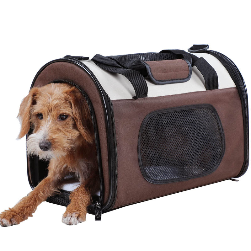 Petsfit Pet Travel Carrier, Lightweight Foldable Dog Carrier, Soft Transport Dog with Fleece Mat (Medium 50 x 29 x 31cm), Coffee M Brown - PawsPlanet Australia