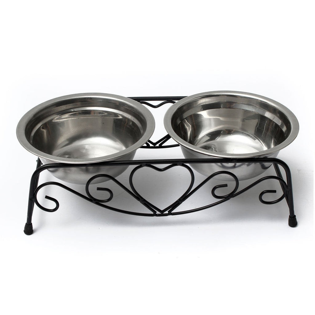 Yosoo Double Twin Stainless Steel Bowls Dog Puppy Cat Pet Food Water Bowl Dish Feeder Dish Retro Iron Stand - PawsPlanet Australia