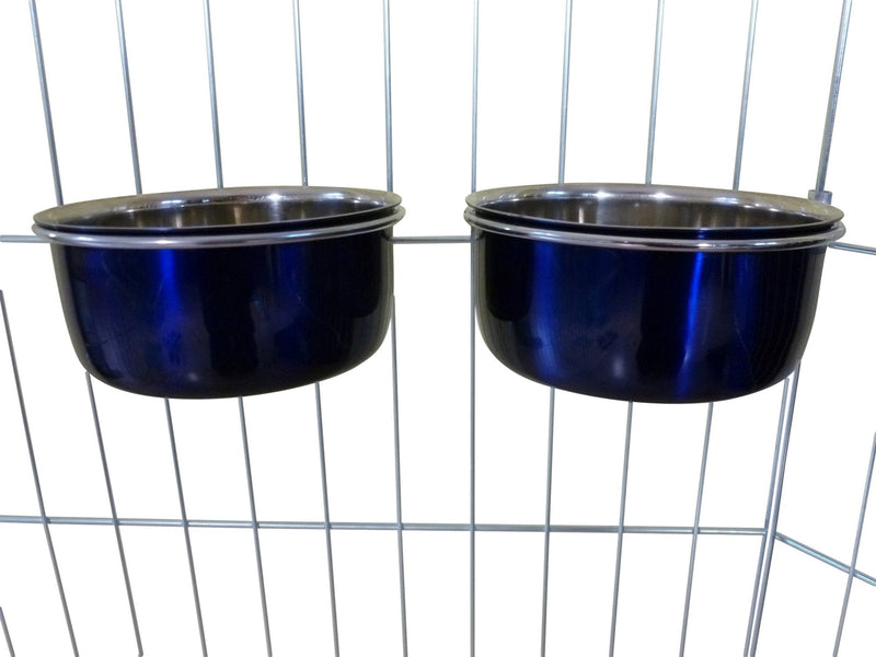 Ellie-Bo Pair of Dog Bowls For Crates, Cages or Pens and 3 Sizes (0.6Ltr Small, Blue) - PawsPlanet Australia