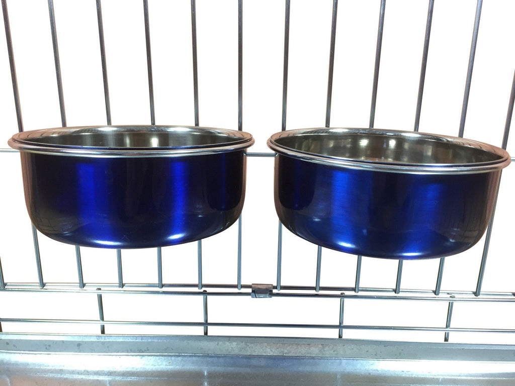 Ellie-Bo Pair of Dog Bowls For Crates, Cages or Pens and 3 Sizes (0.9Ltr Medium, Blue) - PawsPlanet Australia