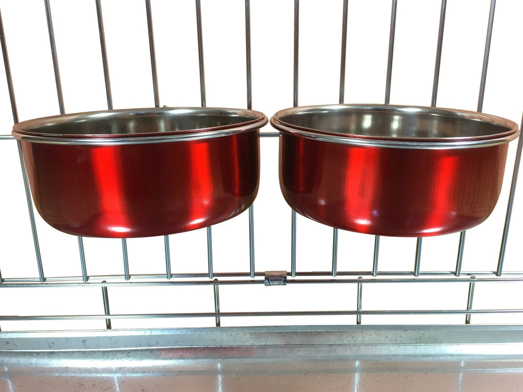 Ellie-Bo Pair of Dog Bowls For Crates, Cages or Pens and 3 Sizes (0.9Ltr Medium, Red) - PawsPlanet Australia