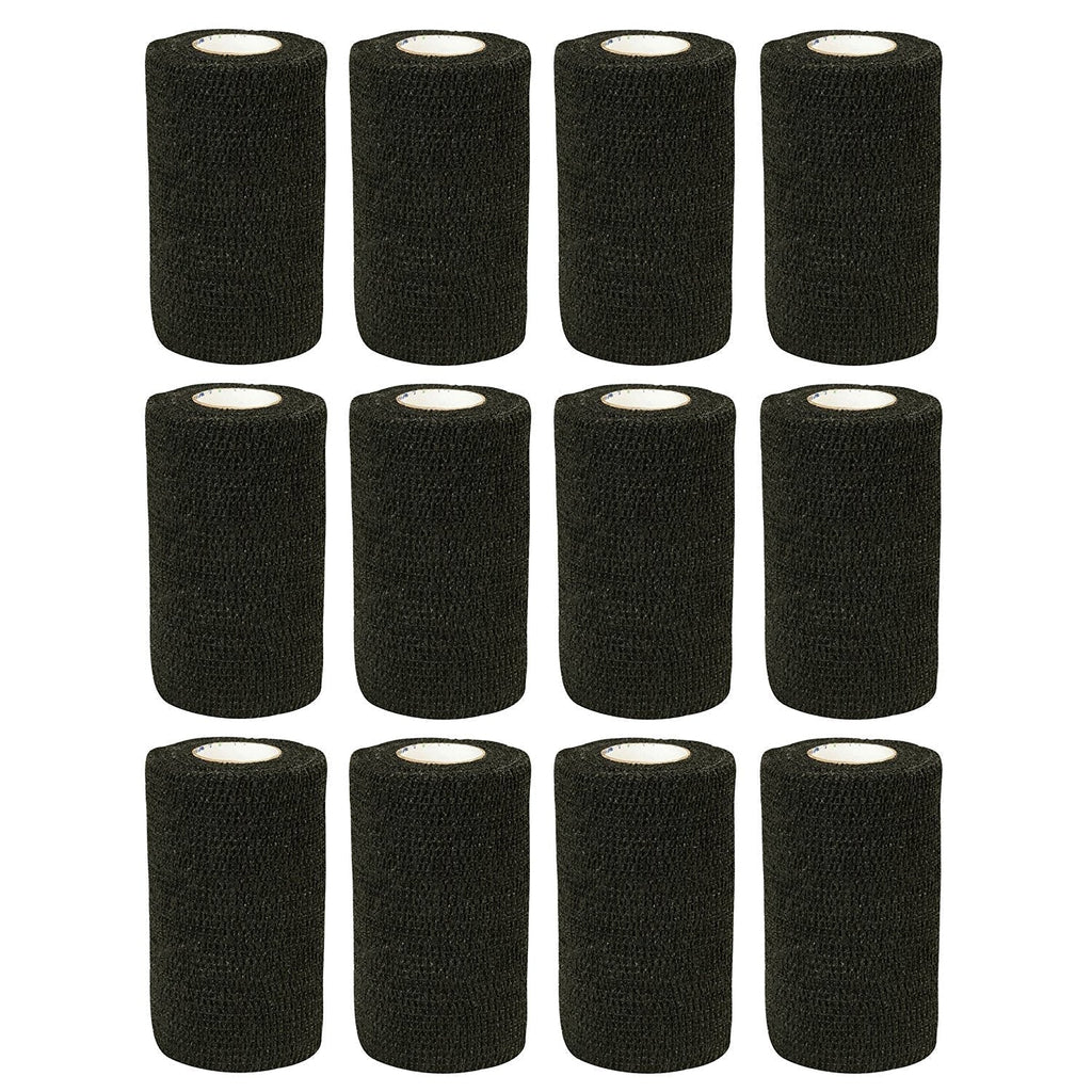 Cohesive Bandage - 12 Rolls x 10cm x 4.5m First Aid Sports Wrap Bandages,COBOX Pet Vet Wrap Self Adherent Cohesive Bandages Black - PawsPlanet Australia