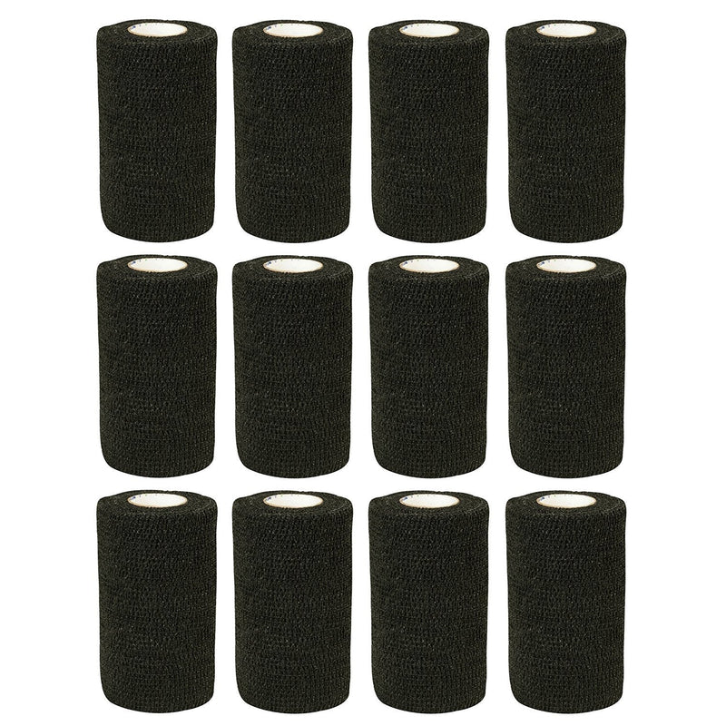 Cohesive Bandage - 12 Rolls x 10cm x 4.5m First Aid Sports Wrap Bandages,COBOX Pet Vet Wrap Self Adherent Cohesive Bandages Black - PawsPlanet Australia