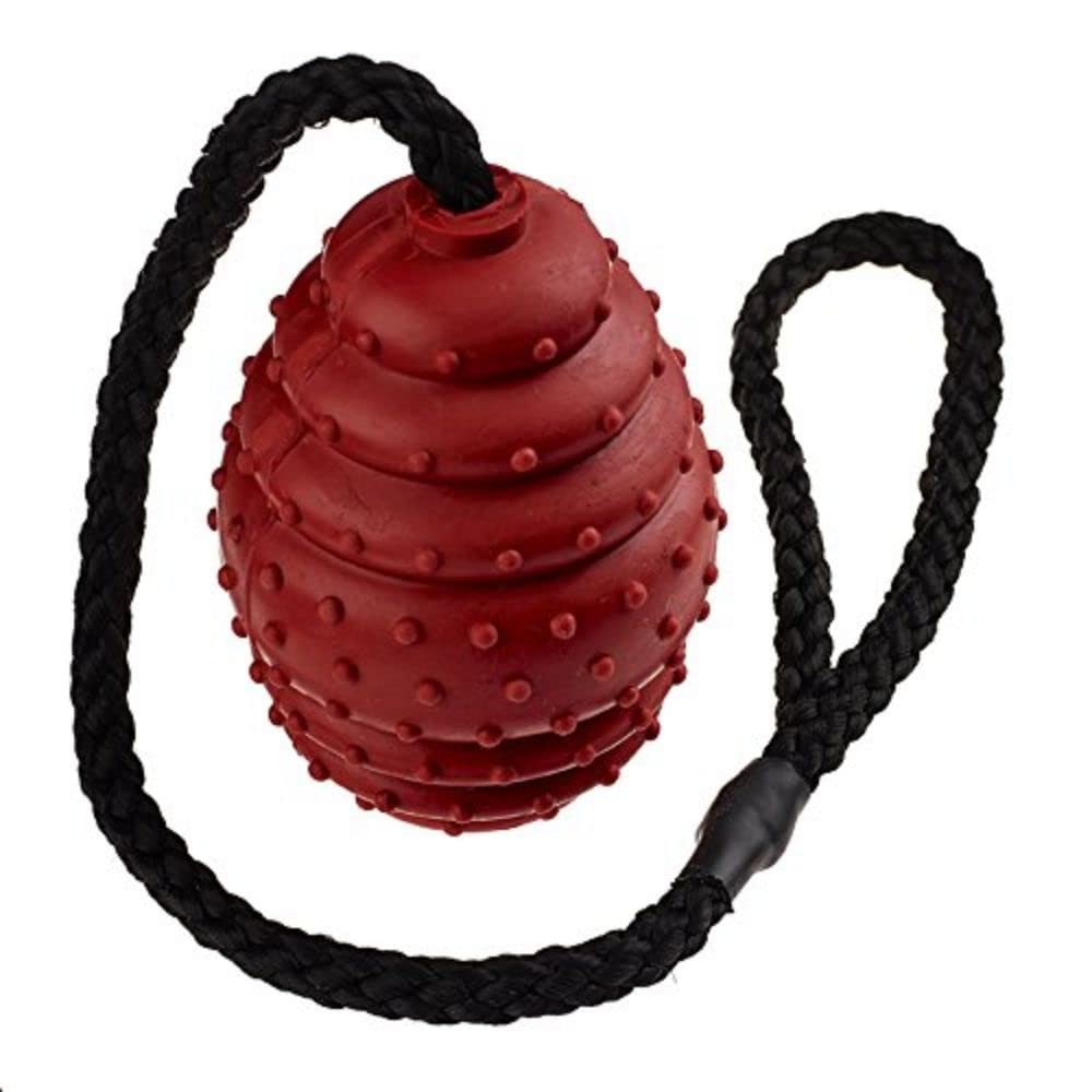 Classic Pet Products Rubber Oval Ball on a Rope, Small, 75 mm, Red/Black - PawsPlanet Australia