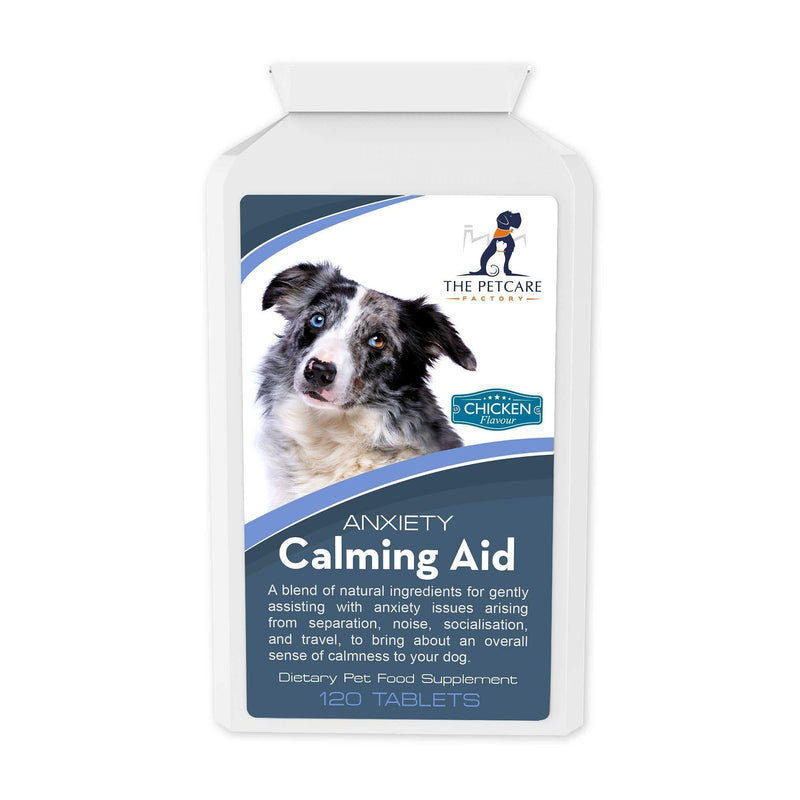 The Petcare Factory Anxiety Calming Aid For Dogs, With Taurine, Inositol, 5-HTP, L-Theanine, Thiamine (Vitamin B1), 120 Tablets, Natural Human Grade Ingredients, Non-Drowsy, UK Manufactured - PawsPlanet Australia