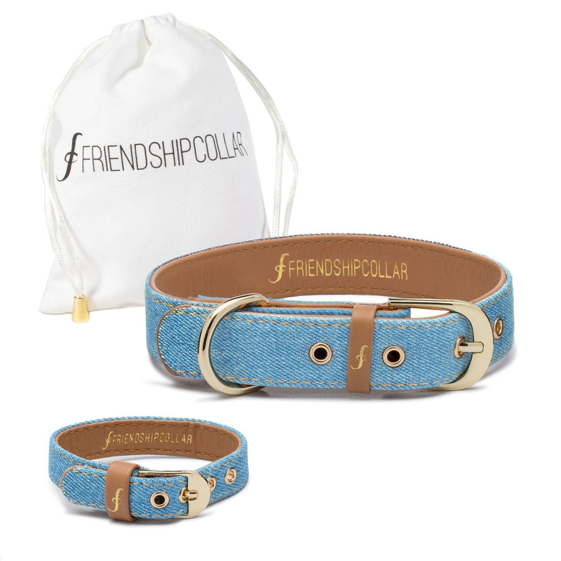 FriendshipCollar Dog Collar and Friendship Bracelet - Light Wash Denim - Medium - PawsPlanet Australia