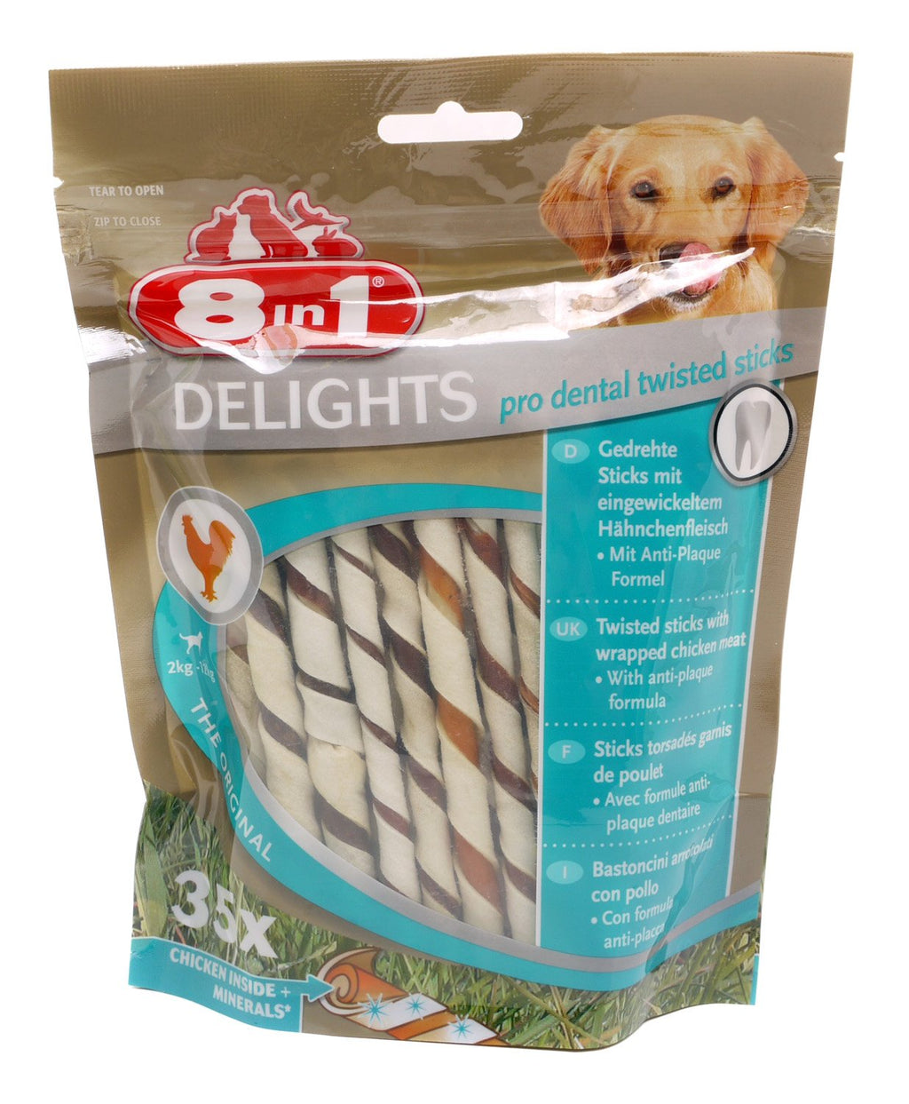 8in1 Dog Delights Dental Twist Sticks 190g (Pack of 5) - PawsPlanet Australia