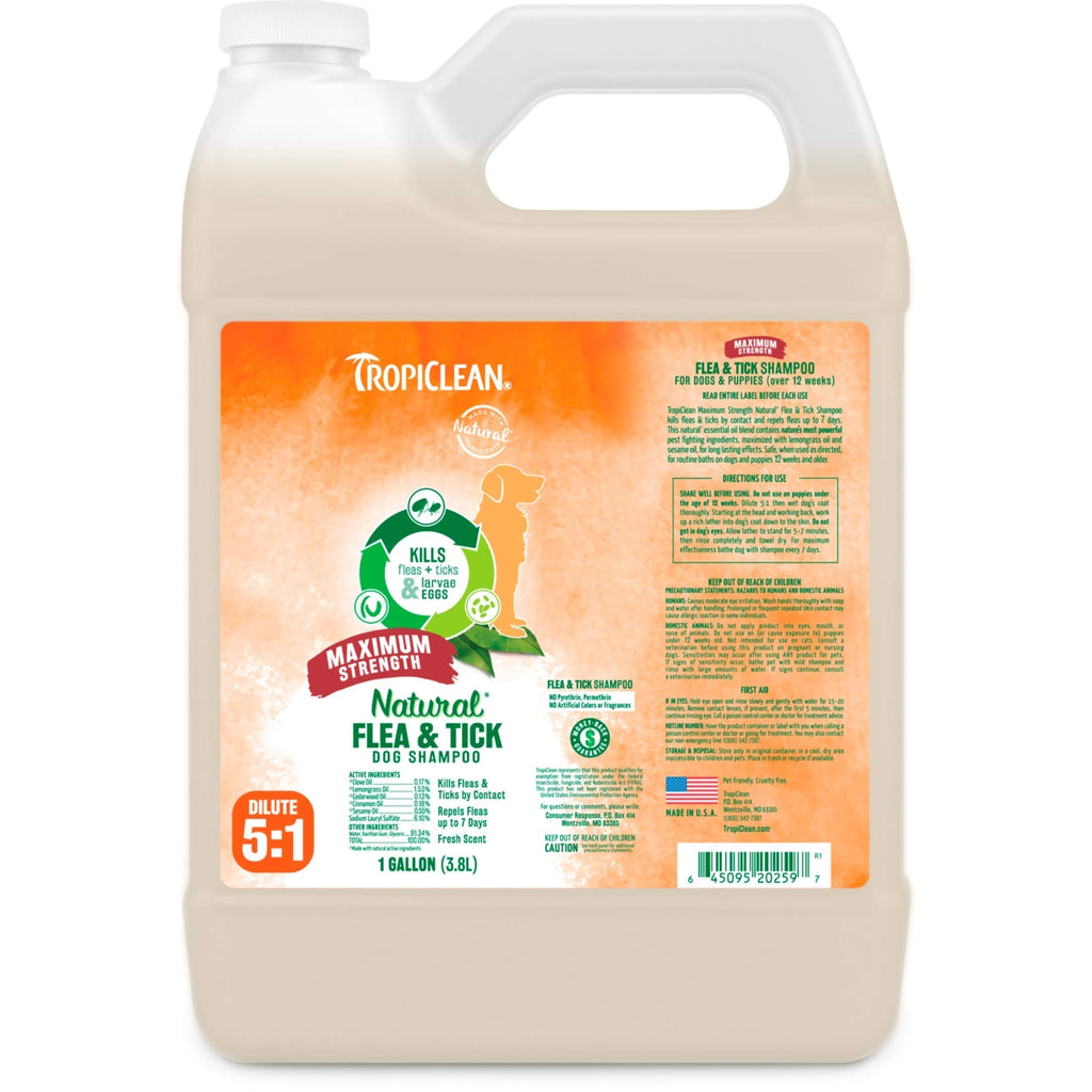 Tropiclean Flea and Tick Maximum Strength Shampoo for Dogs, 3,78 L, Made in USA, Max Strength 3.78 Litre - PawsPlanet Australia