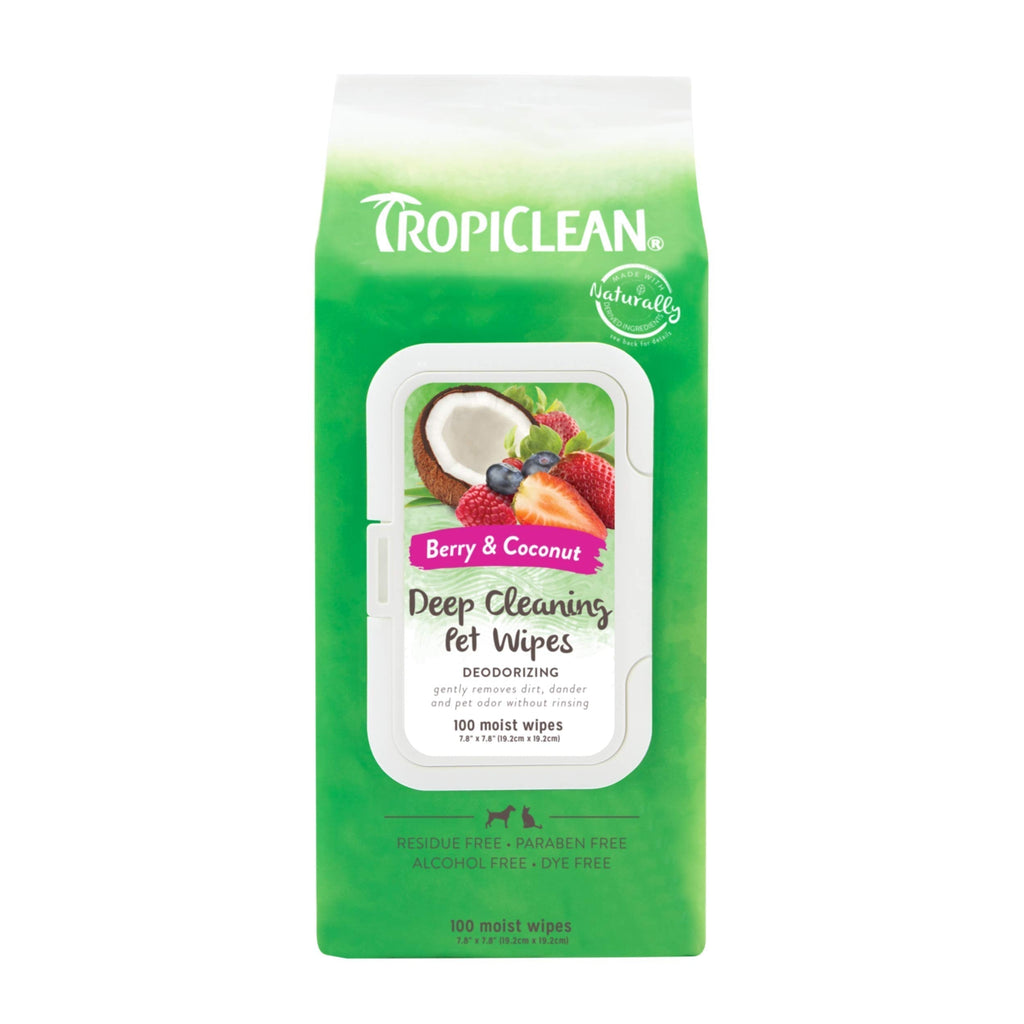 TropiClean Deep Cleaning Wipes for Pets - Free of Residue, Parabens, Alcohol, Dyes - 100ct 100 ct Deep Cleansing - PawsPlanet Australia