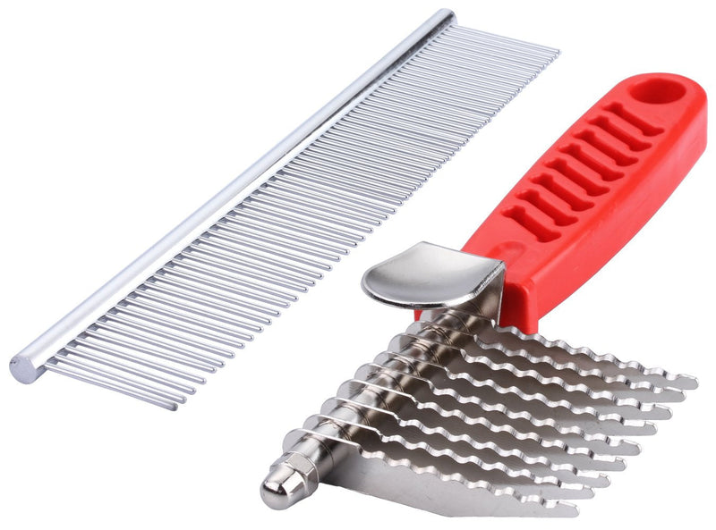 QUMY Dog Comb Pet Grooming Comb Dog Rake Comb Trimmer Stainless Steel Dog Comb for Dematting Removing Dead, Matted or Knotted Hair - PawsPlanet Australia