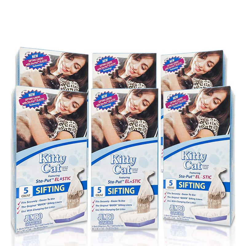 [Australia] - Alfapet Kitty Cat Pan Disposable, Elastic Sifting Liners- 5-Pack + 1 Solid Transfer Liner -for Large, X-Large, Giant, Extra-Giant Size Litter Boxes- with Easy Fit Sta-Put Technology - Pack of 6 