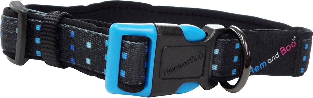 HEM & BOO Skye Design Padded Dog Collar, Medium, Black/Blue - PawsPlanet Australia