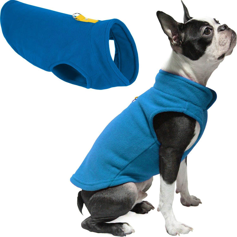 Gooby Fleece Vest Dog Sweater - Deep Blue, Small - Warm Pullover Fleece Dog Jacket with O-Ring Leash - Winter Small Dog Sweater Coat - Cold Weather Dog Clothes for Small Dogs Boy or Girl Small chest (33.5 cm) - PawsPlanet Australia