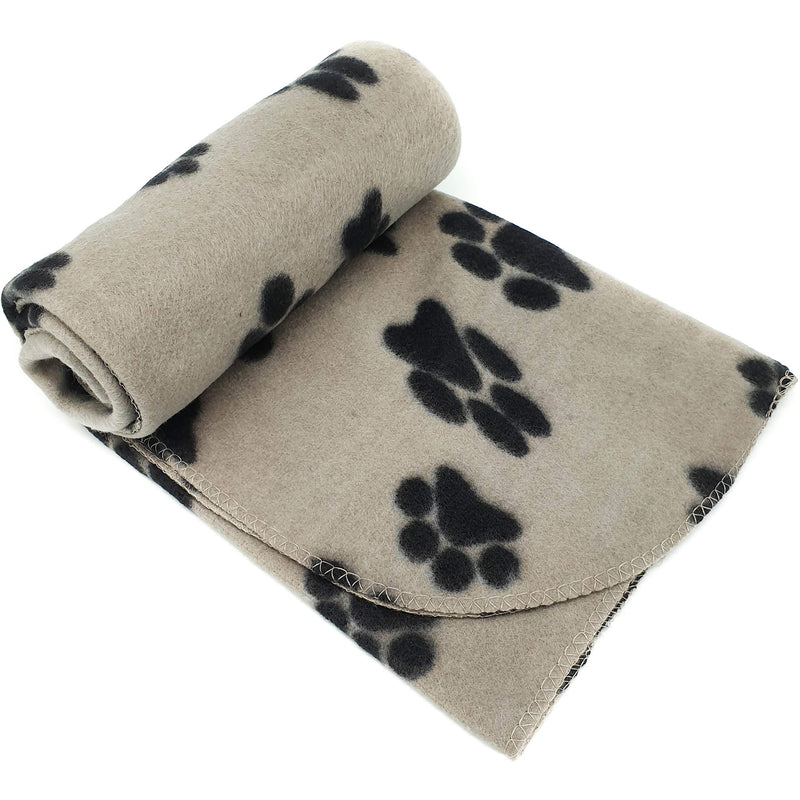 New Pet Touch Soft Fleece Pet Blanket Dogs Puppy Cat Kittens Blankets Paws & Bones Print ((73 X 70) cm, Beige (Black Paws)) - PawsPlanet Australia