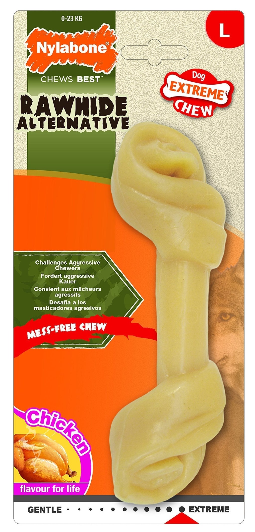 Nylabone Extreme Tough Dog Chew Toy Rawhide Knot Alternative, Mess-Free, Chicken Flavour, Large, for Dogs Upto 23 kg - PawsPlanet Australia