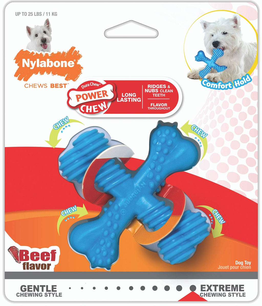 Nylabone Extreme Tough Dog Chew Toy X-Bone, Durable, Cleans Teeth, Beef Flavour, Small, for Dogs Up to 11 kg Multi-colored - PawsPlanet Australia