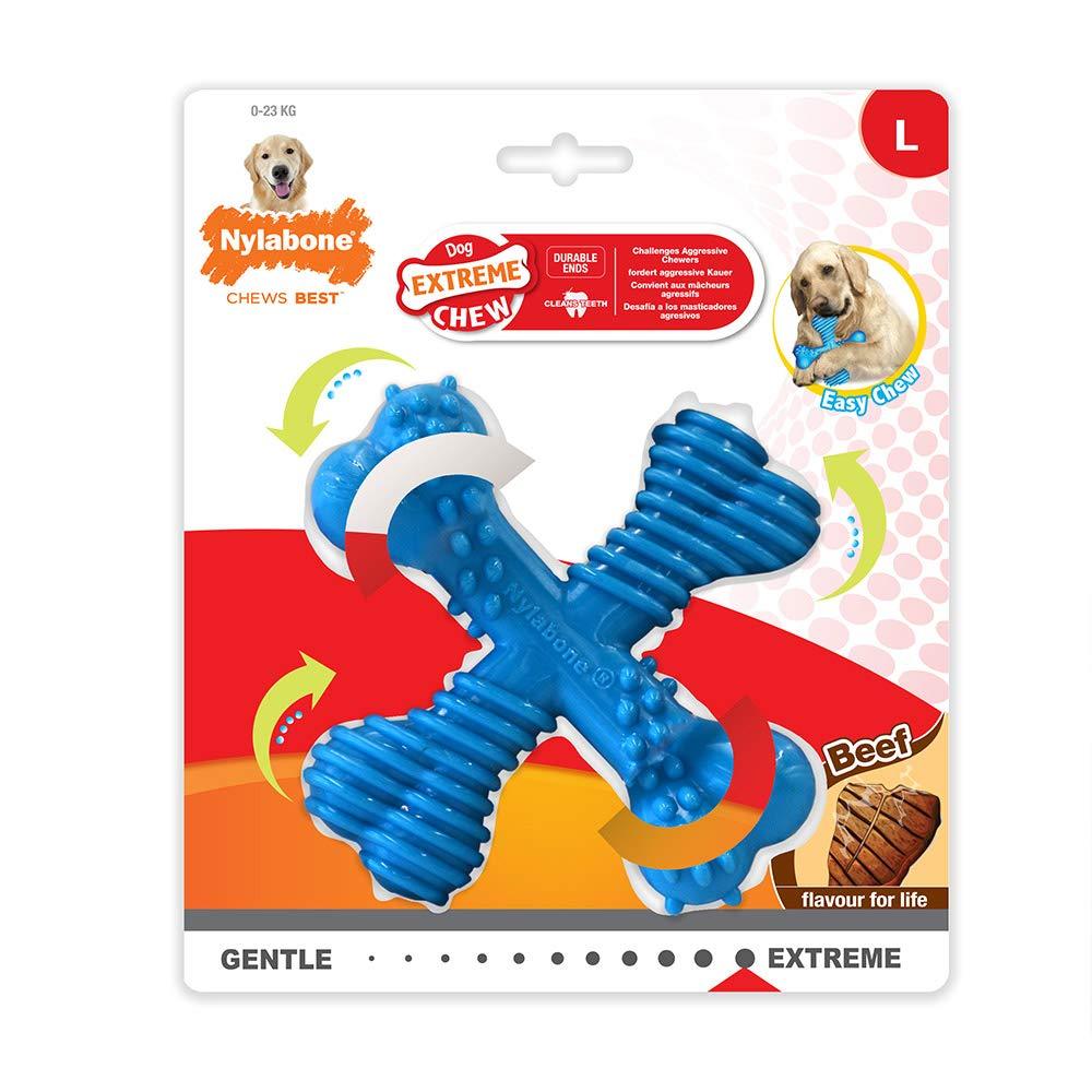 Nylabone Extreme Tough Dog Chew Toy X-Bone, Durable, Cleans Teeth, Beef Flavour, Large, for Dogs Up to 23 kg - PawsPlanet Australia