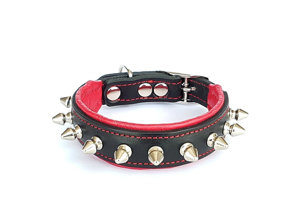 Bestia "Spiky" Collar with Blunt Screw Tips for Small Dog Breeds or Puppies 2.5 cm Wide Soft Padded 100% Genuine Leather Inside and Out Handmade in Europe ... S- fits a neck of 9.8 - 11.8 inch Cushion Red - PawsPlanet Australia
