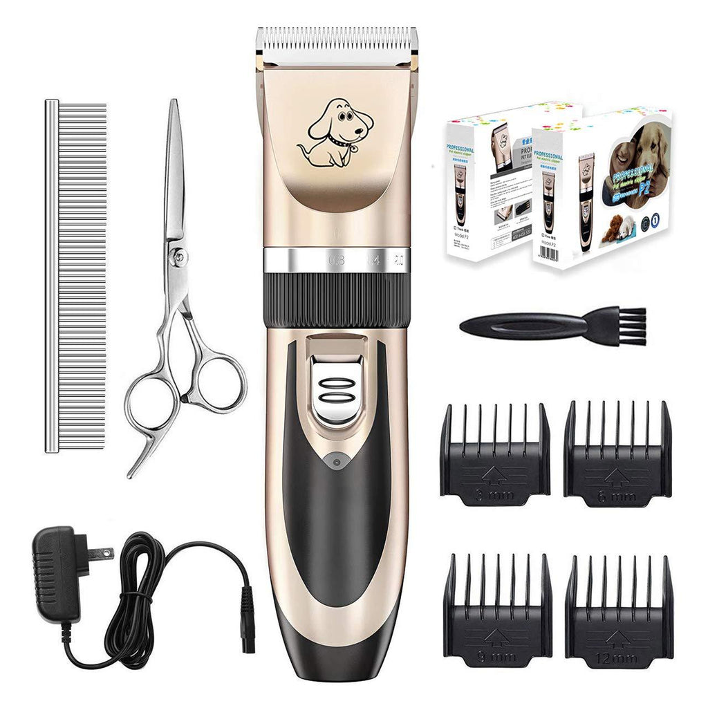 Everesta Dog clippers, Low Noise Rechargeable Cordless Pet Dogs and Cats Electric Grooming Clippers Kit with Shears and Comb (Gold+Black) P-2 - PawsPlanet Australia