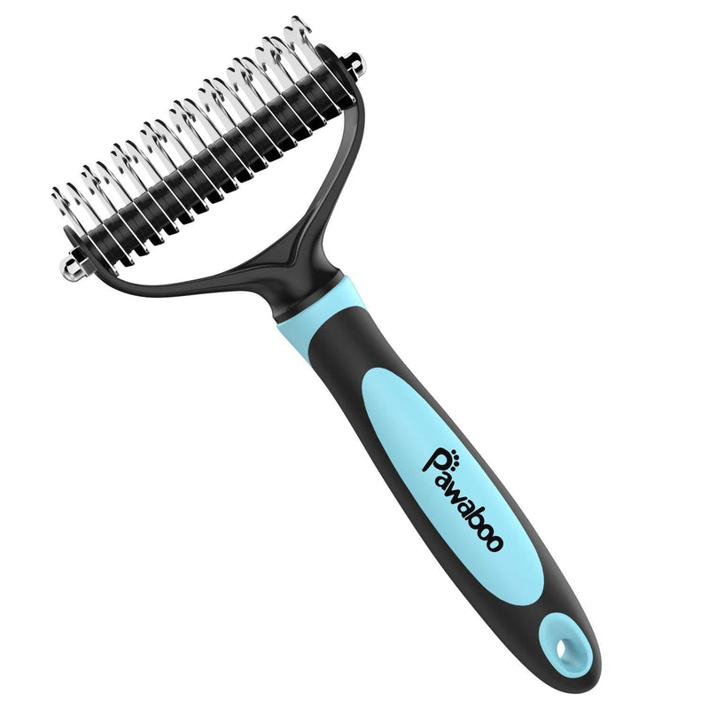 Pawaboo Pet Dematting Comb - Pet Grooming Comb with Dual Sided 9+17 Rake for Dogs and Cats, Gently Removes Loose Undercoat, Mats, Tangles and Knots - Black & BLUE Black/Blue - PawsPlanet Australia
