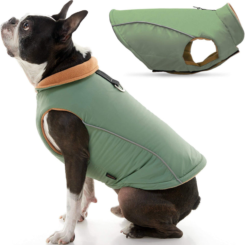 Gooby Sports Vest Dog Jacket - Green, Medium - Reflective Dog Vest with D Ring Leash - Warm Fleece Lined Small Dog Sweater, Hook and Loop Closure - Dog Clothes for Small Dogs Boy or Girl Dog Sweater Medium chest (42 cm) - PawsPlanet Australia
