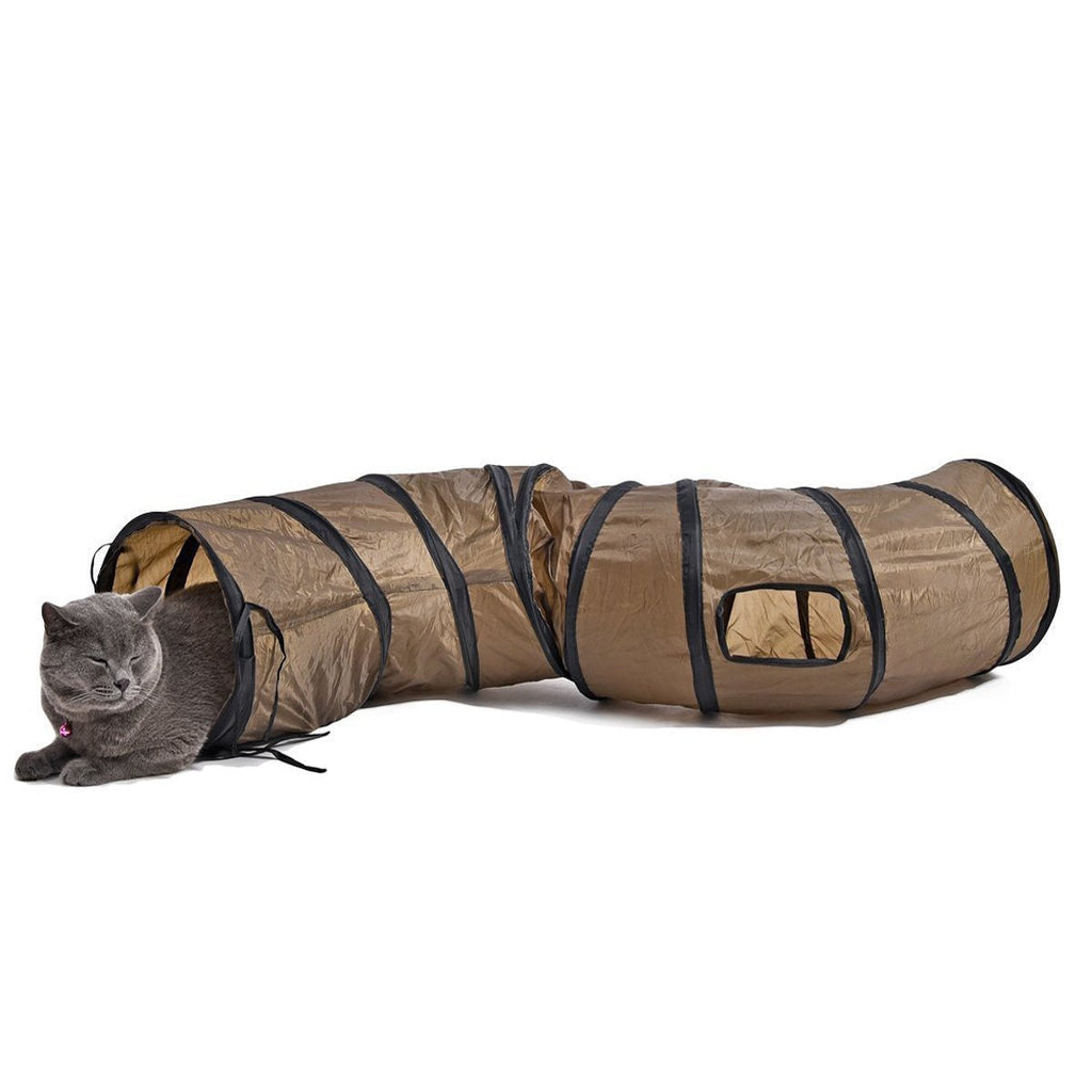 PAWZ Road S Form Long Play Cat Tunnel Crinkle Toy for Cats 25cm Tunnel for Indoor Use （Brown） S:25*120cm Brown - PawsPlanet Australia