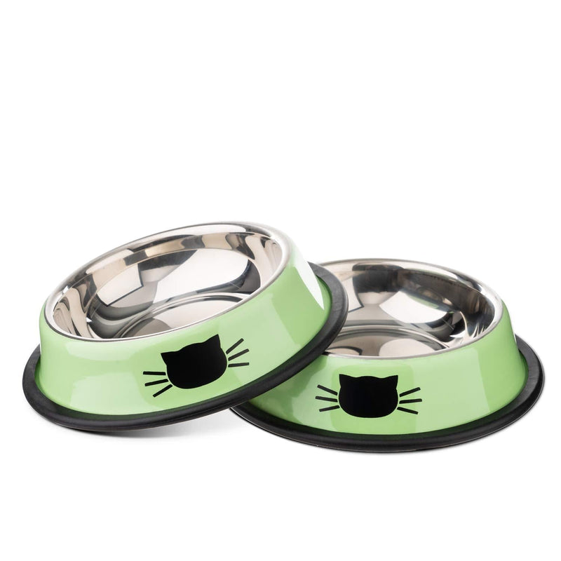 Tofern 2Pcs Portable Non-slip Stainless Pet Travel Feed Bowls For Dog Cat With Rubber Ring Base, green - PawsPlanet Australia