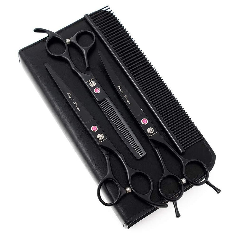 Purple Dragon 7.0 inch Rhinestone Decoration 3PCS Pet Grooming Scissors Dog Hair Cutting & Thinning Shears Set Black Painting - PawsPlanet Australia