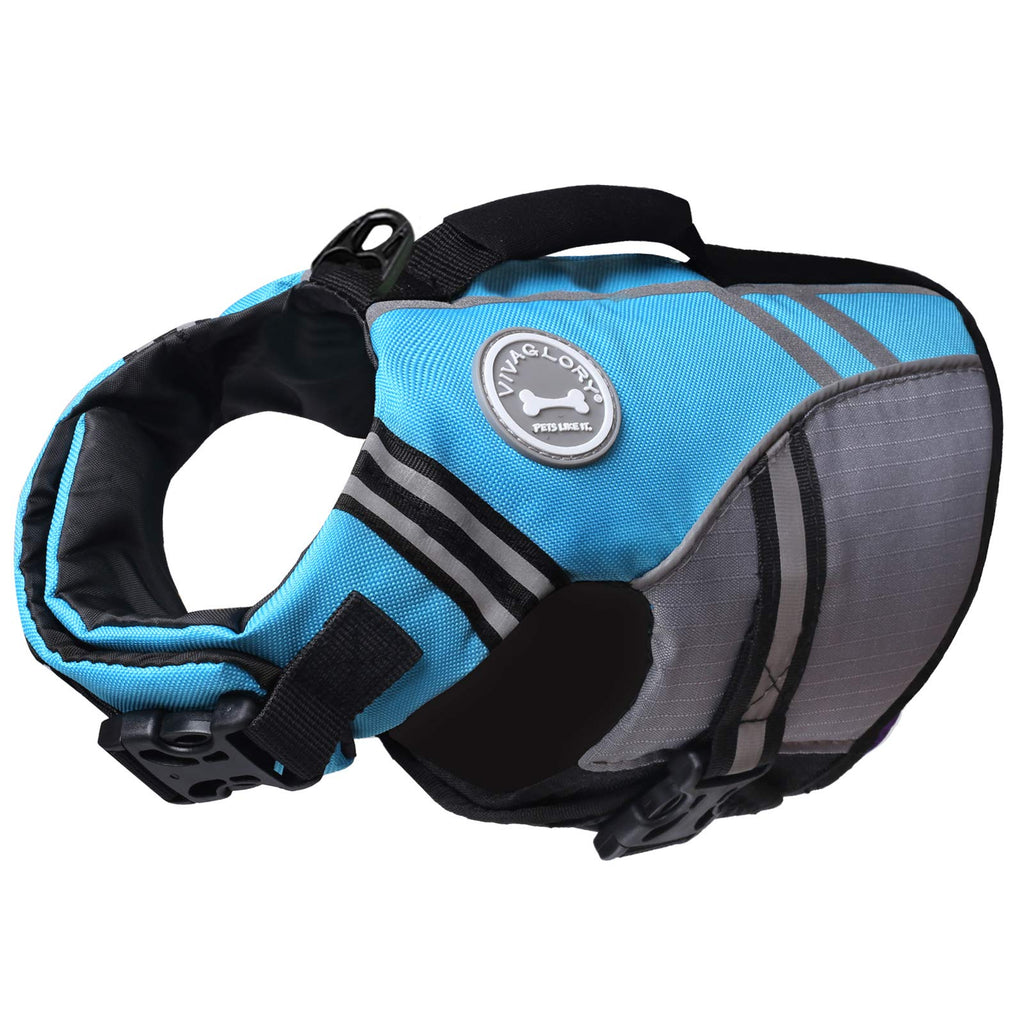 VIVAGLORY New Sports Style Ripstop Dog Life Jacket for Small Dogs with Superior Buoyancy & Rescue Handle, Lake Blue, XS XS: 43-51 cm (Ribcage Girth) - PawsPlanet Australia